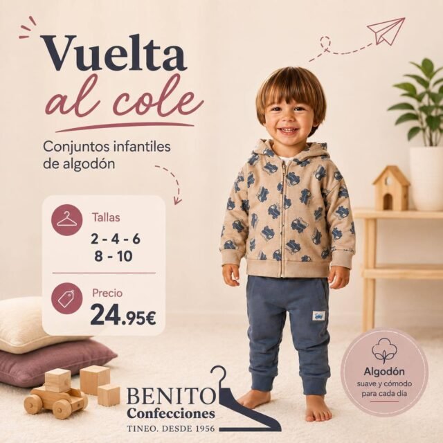 🍂 ¡Vuelta al cole con conjuntos cómodos y llenos de estilo!
Ya tenemos disponible una amplia variedad de conjuntos infantiles de algodón, ideales para el día a día y para empezar el cole con la máxima comodidad.
👶 Modelos para bebé
👧 Conjuntos para niña
👦 Conjuntos para niño
Suaves, cómodos y perfectos para esta época del año, con diferentes diseños, colores y tallas.
💶 Precios desde 22,95 €
Disponibles en Confecciones Benito y también en nuestra tienda online conbenito.com.
📍 Tineo, Asturias
📦 Envíos a toda España
#VueltaAlCole #ModaInfantil #RopaInfantil #ConjuntosInfantiles #ConfeccionesBenito #Tineo