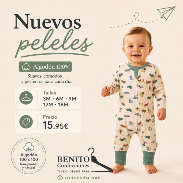 🍼 ¡Nuevos peleles WaterLemon para bebé! 🍼
Ya tenemos disponibles nuevos modelos súper cómodos para los más peques, perfectos para el día a día. 💕
Disponibles en diferentes diseños para niño y niña.
✨ 100% algodón
✨ Modelos cómodos, suaves y transpirables
✨ Disponibles en tallas 3M, 6M, 9M, 12M y 18M
✨ Precios desde 14,95 €
✨ Modelos 100% algodón sin pie: 15,95 €
Puedes encontrarlos en Confecciones Benito, Tineo, y también en nuestra tienda online:
🌐 conbenito.com
📦 Envíos a toda España.
¡Nuevas cositas para bebé ya disponibles! 🤍