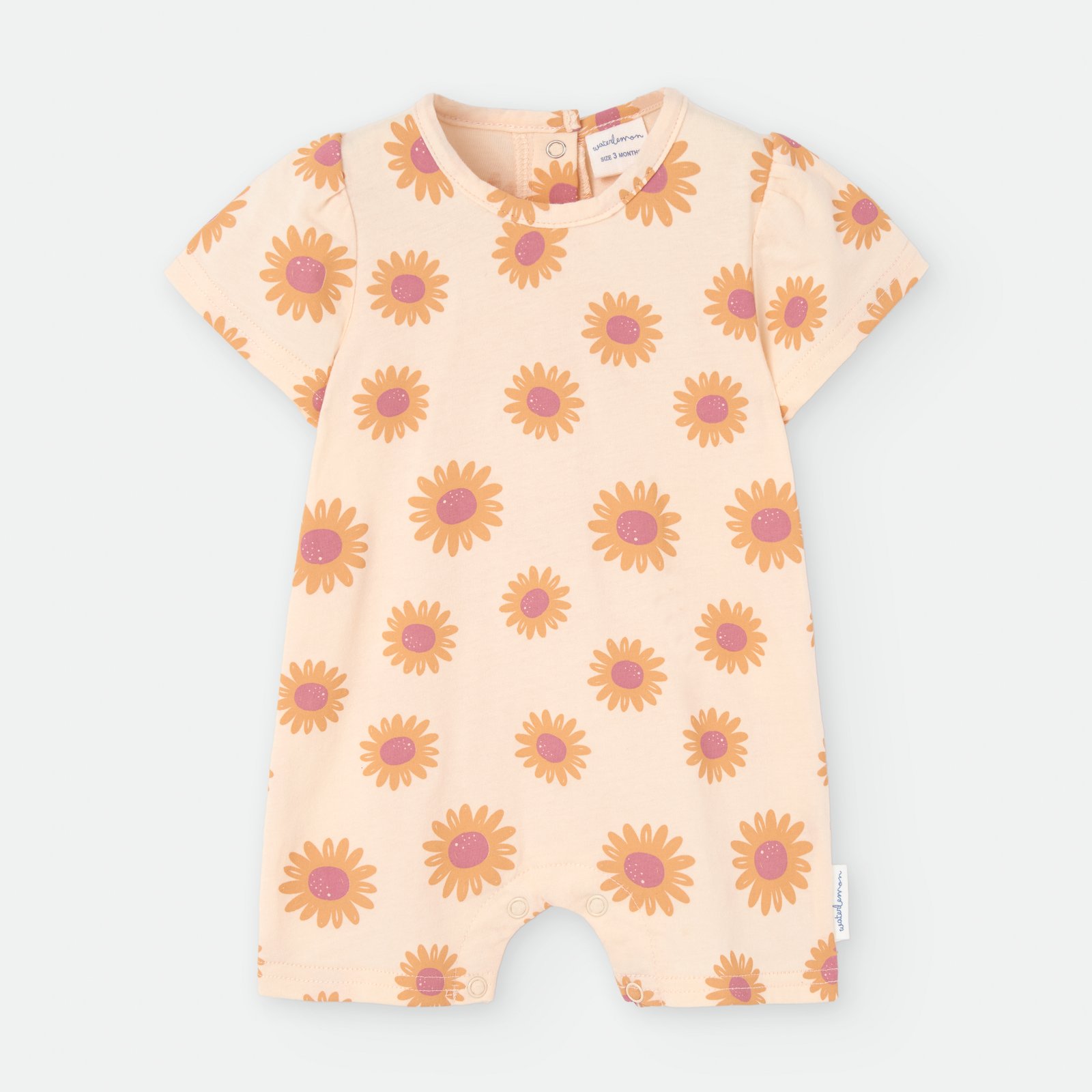Pelele Bebé Niña Waterlemon Color Melocotón con Estampado de Girasoles