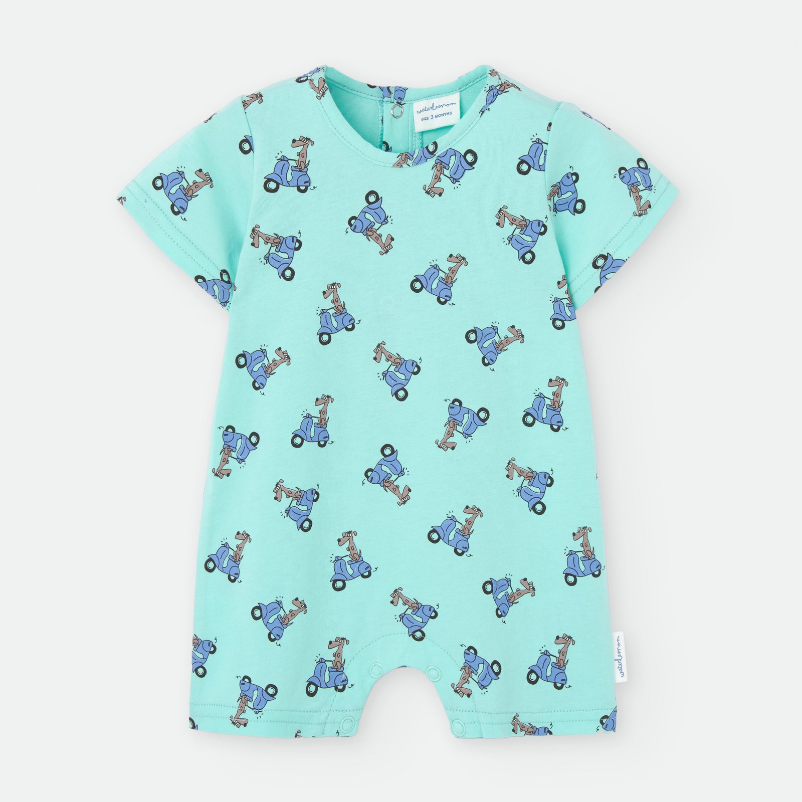 Pelele Bebé Niño Waterlemon Verde Agua con Estampado de Motos