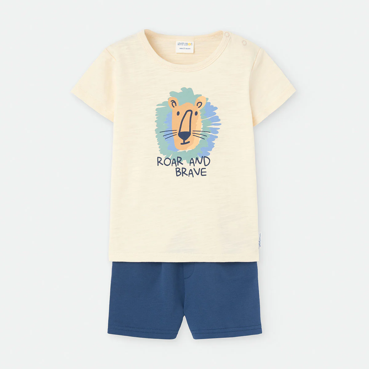 Conjunto niño Waterlemon Roar con camiseta y pantalón corto azul