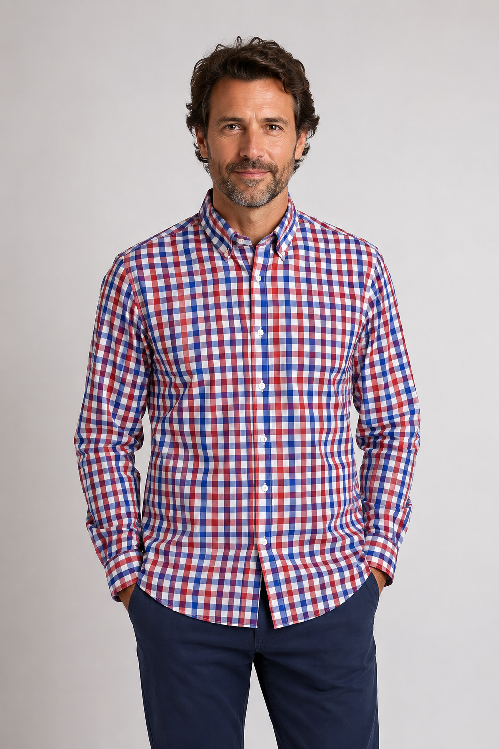 Camisa de Caballero Cuadro Vichy Azul y Rojo