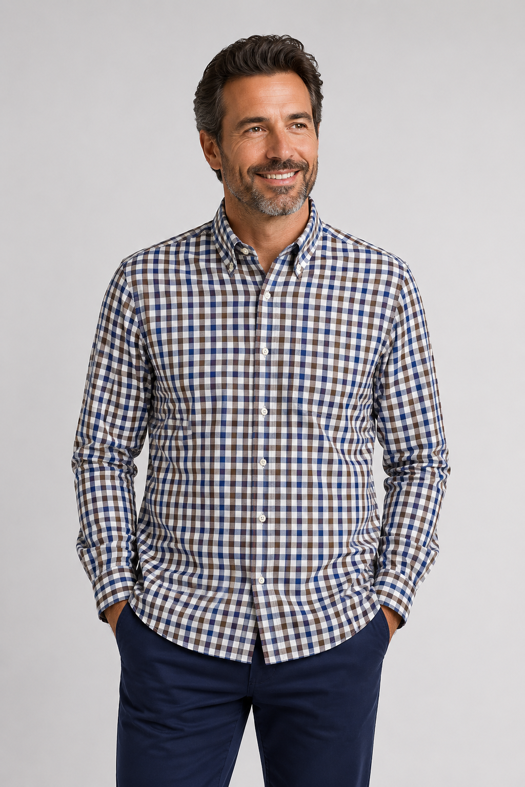 Camisa de Caballero de Cuadros Azul y Marrón