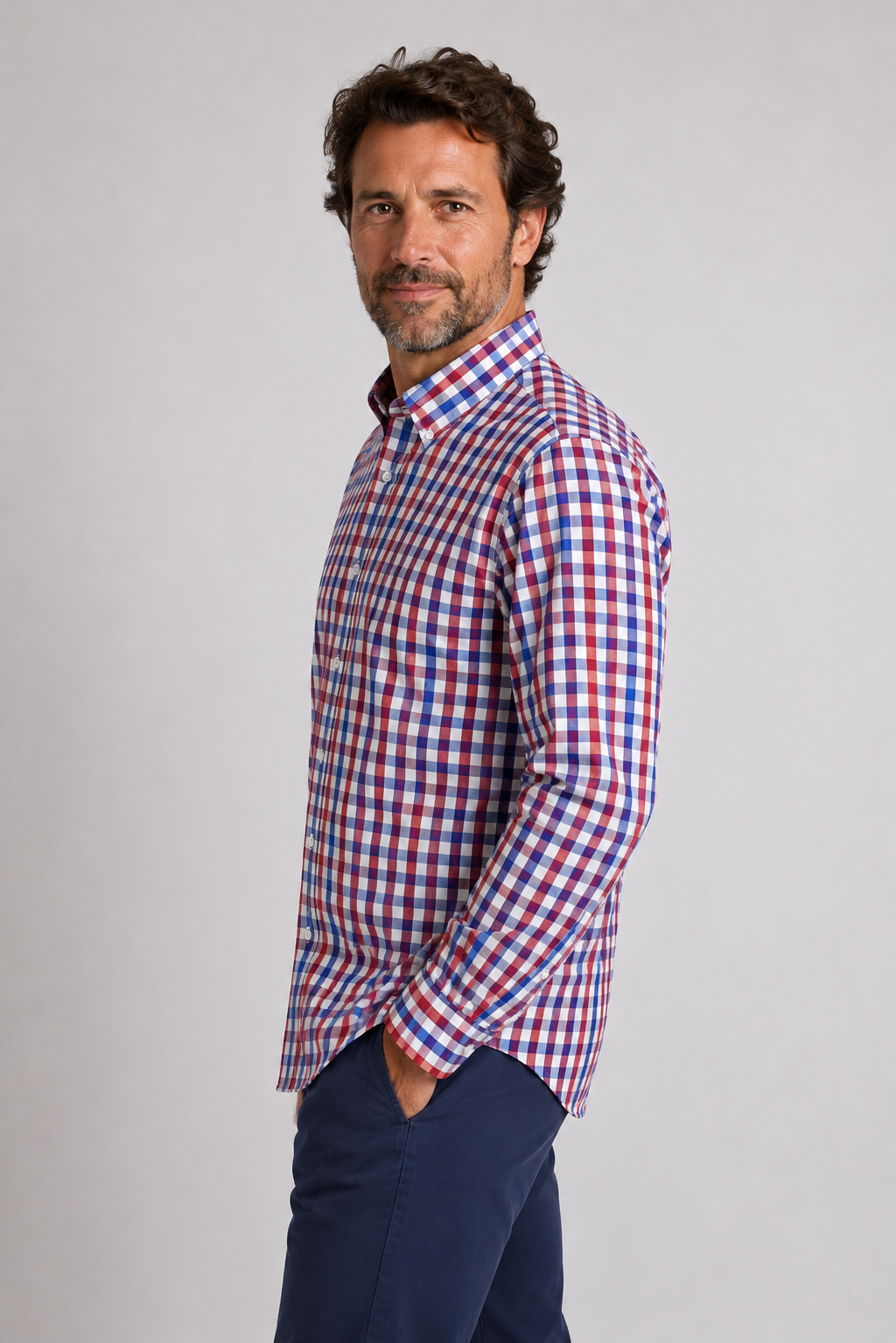 Camisa de Caballero Cuadro Vichy Azul y Rojo - Imagen 2