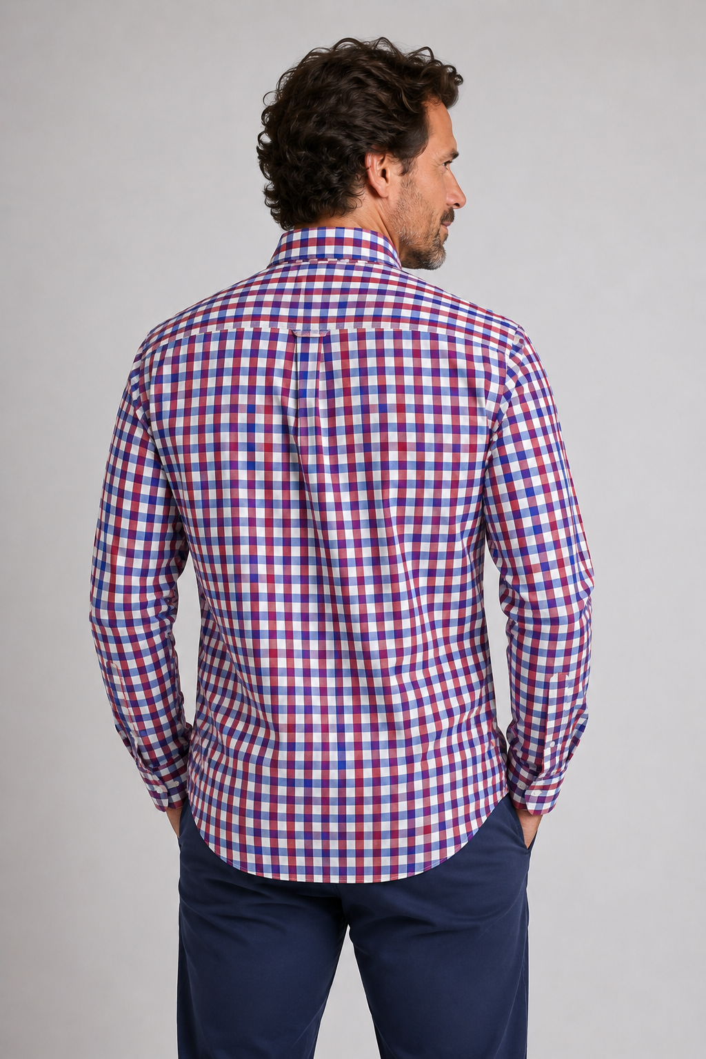 Camisa de Caballero Cuadro Vichy Azul y Rojo - Imagen 3