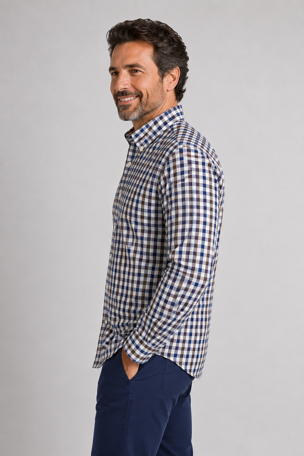 Camisa de Caballero de Cuadros Azul y Marrón - Imagen 2