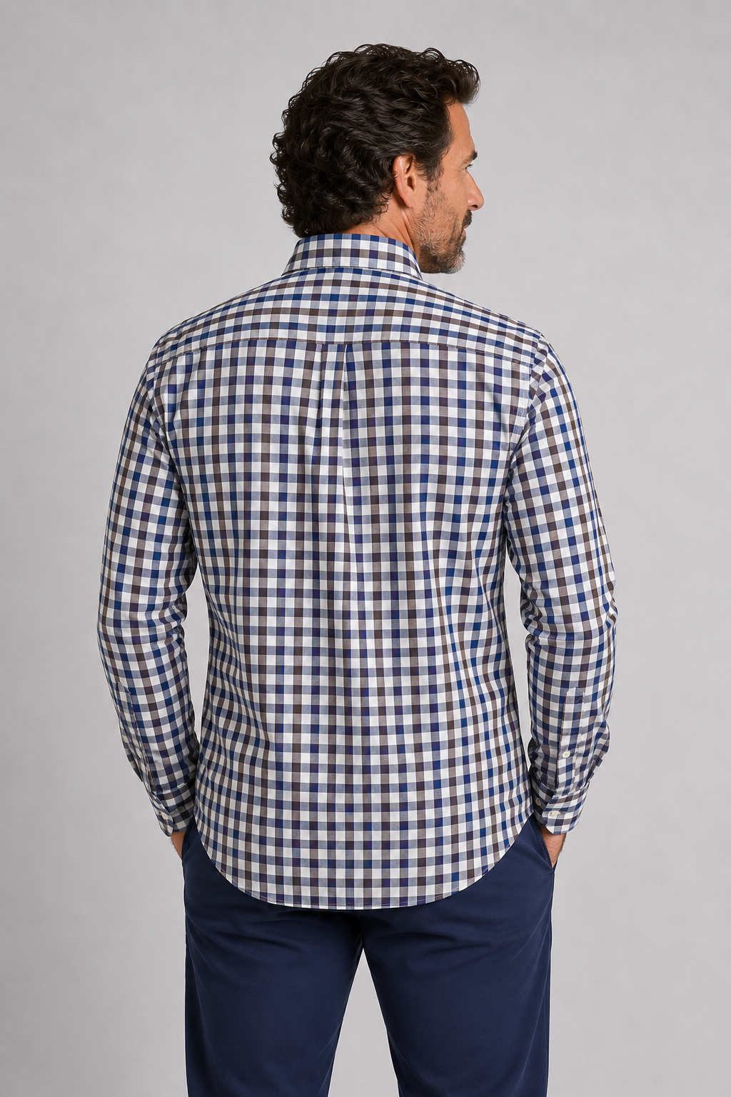 Camisa de Caballero de Cuadros Azul y Marrón - Imagen 3