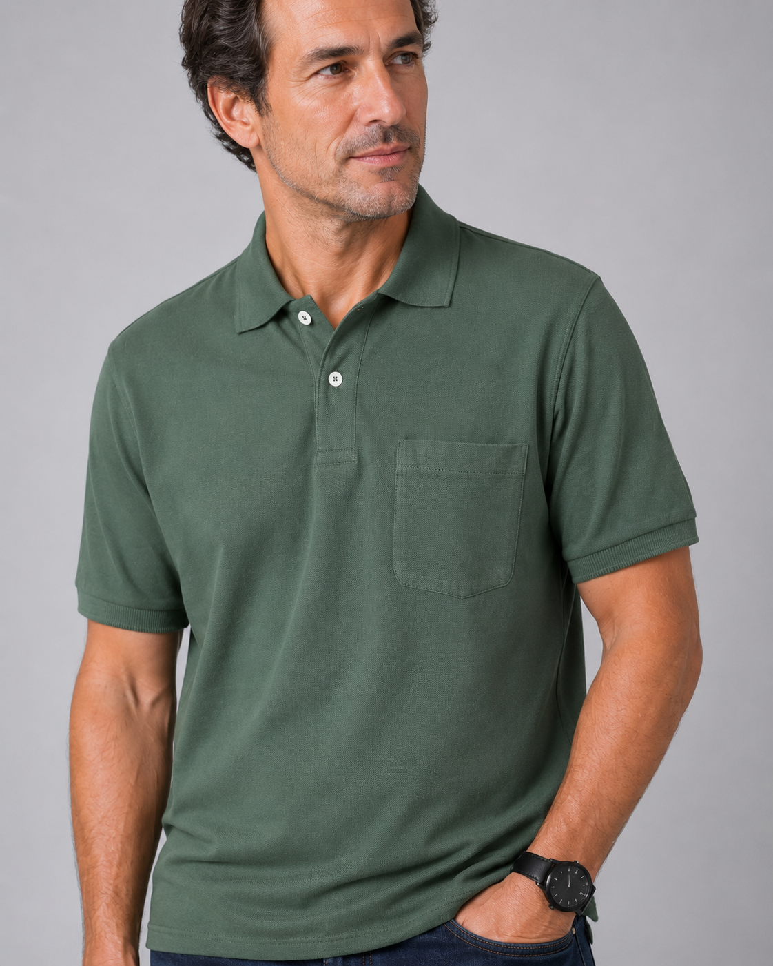 Polo de Caballero Losan de Algodón Piqué | Gris y Verde | M a 4XL