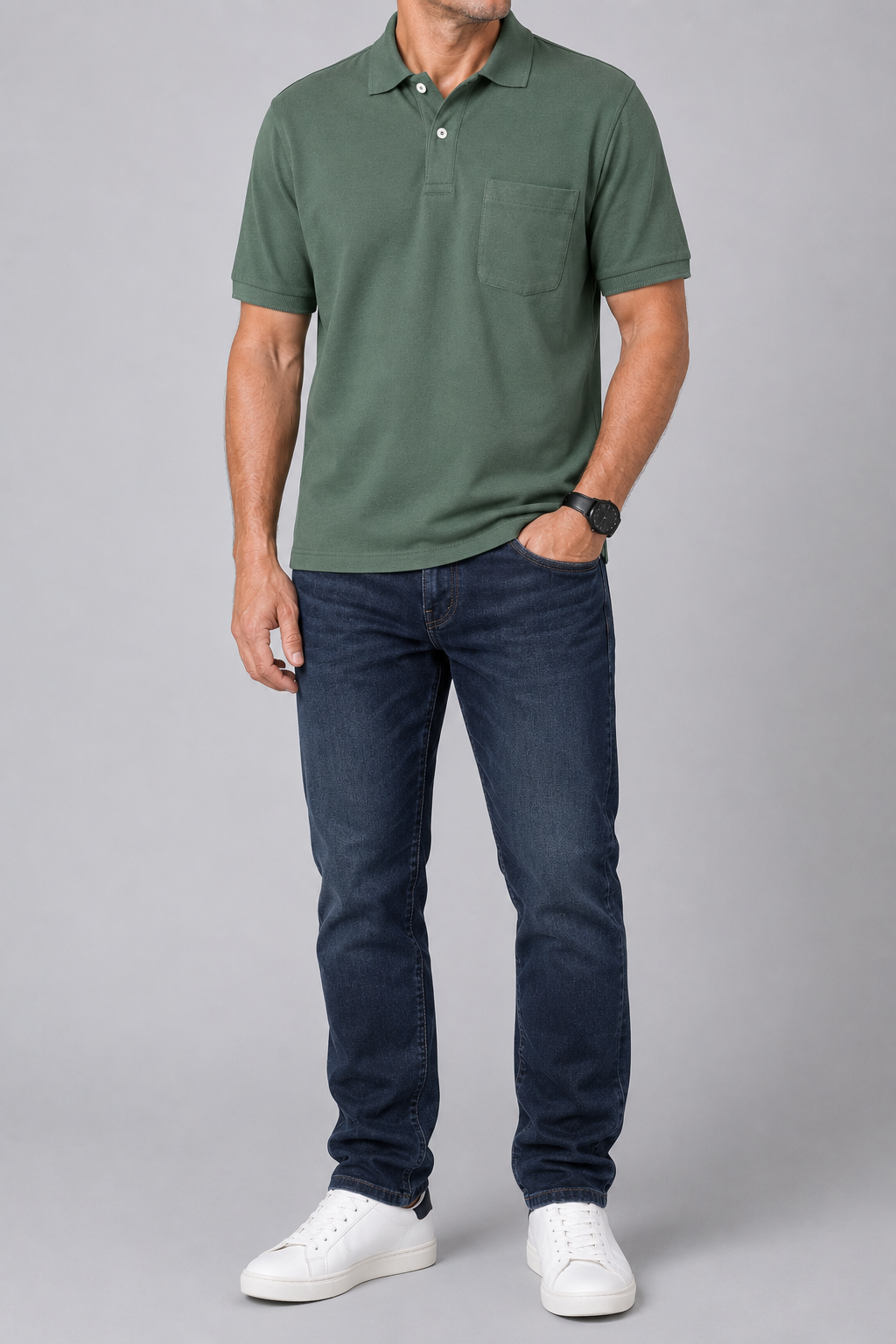 Polo de Caballero Losan de Algodón Piqué | Gris y Verde | M a 4XL - Imagen 3