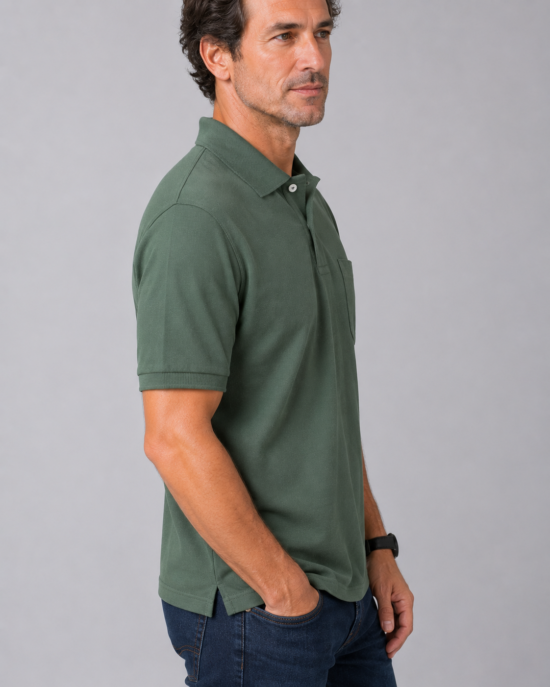 Polo de Caballero Losan de Algodón Piqué | Gris y Verde | M a 4XL - Imagen 2