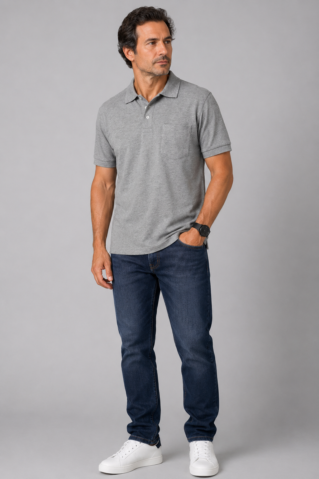 Polo de Caballero Losan de Algodón Piqué | Gris y Verde | M a 4XL - Imagen 4