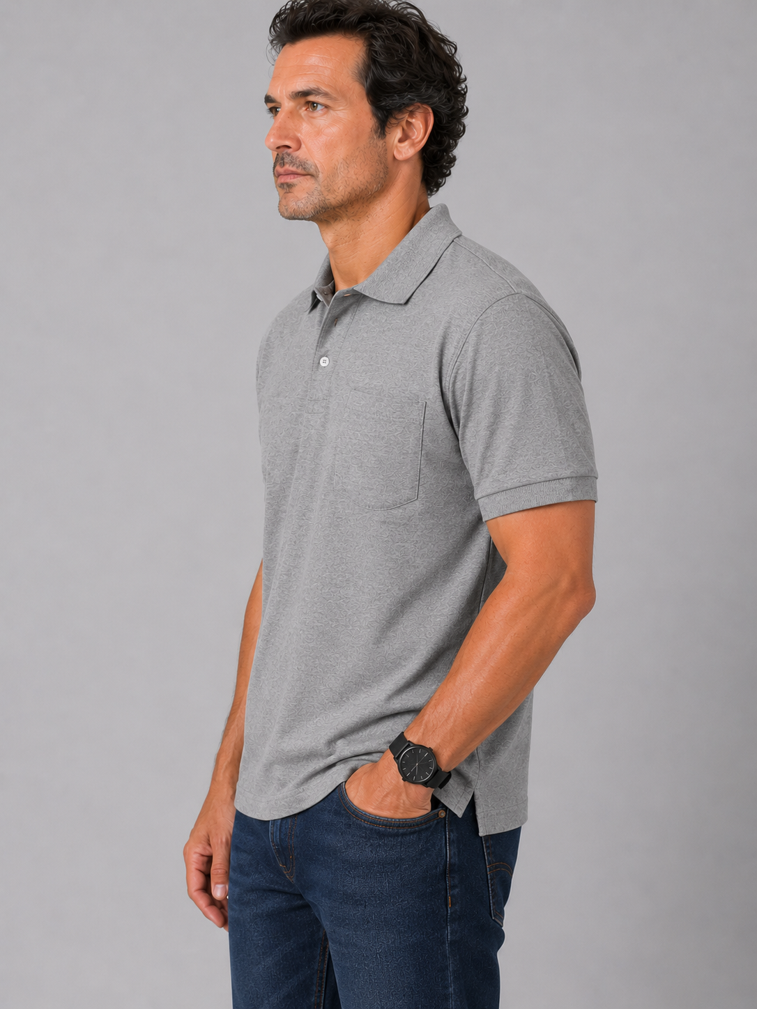 Polo de Caballero Losan de Algodón Piqué | Gris y Verde | M a 4XL - Imagen 5