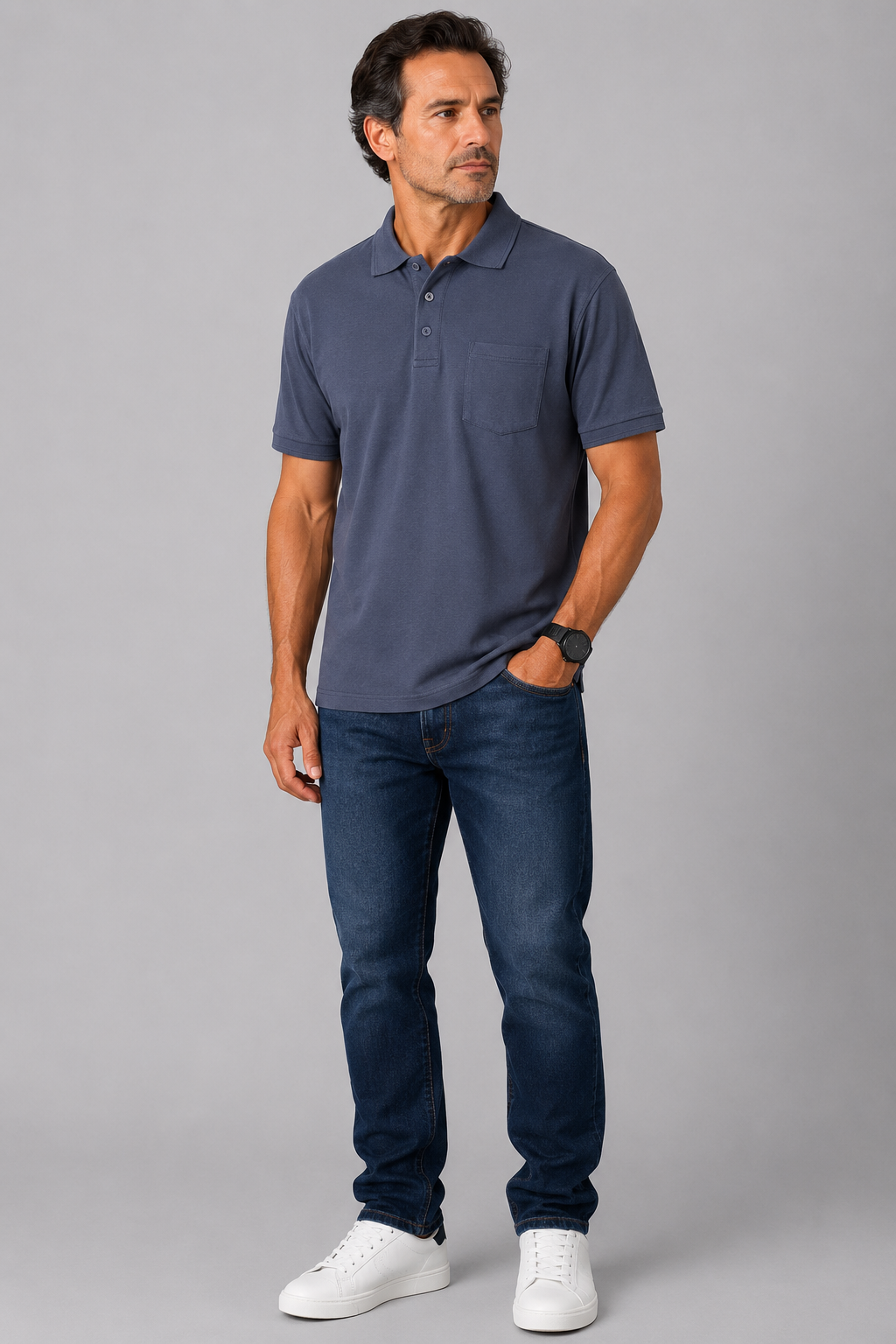 Polo de Caballero Losan 100% Algodón | Azul Índigo y Verde | M a 4XL - Imagen 2