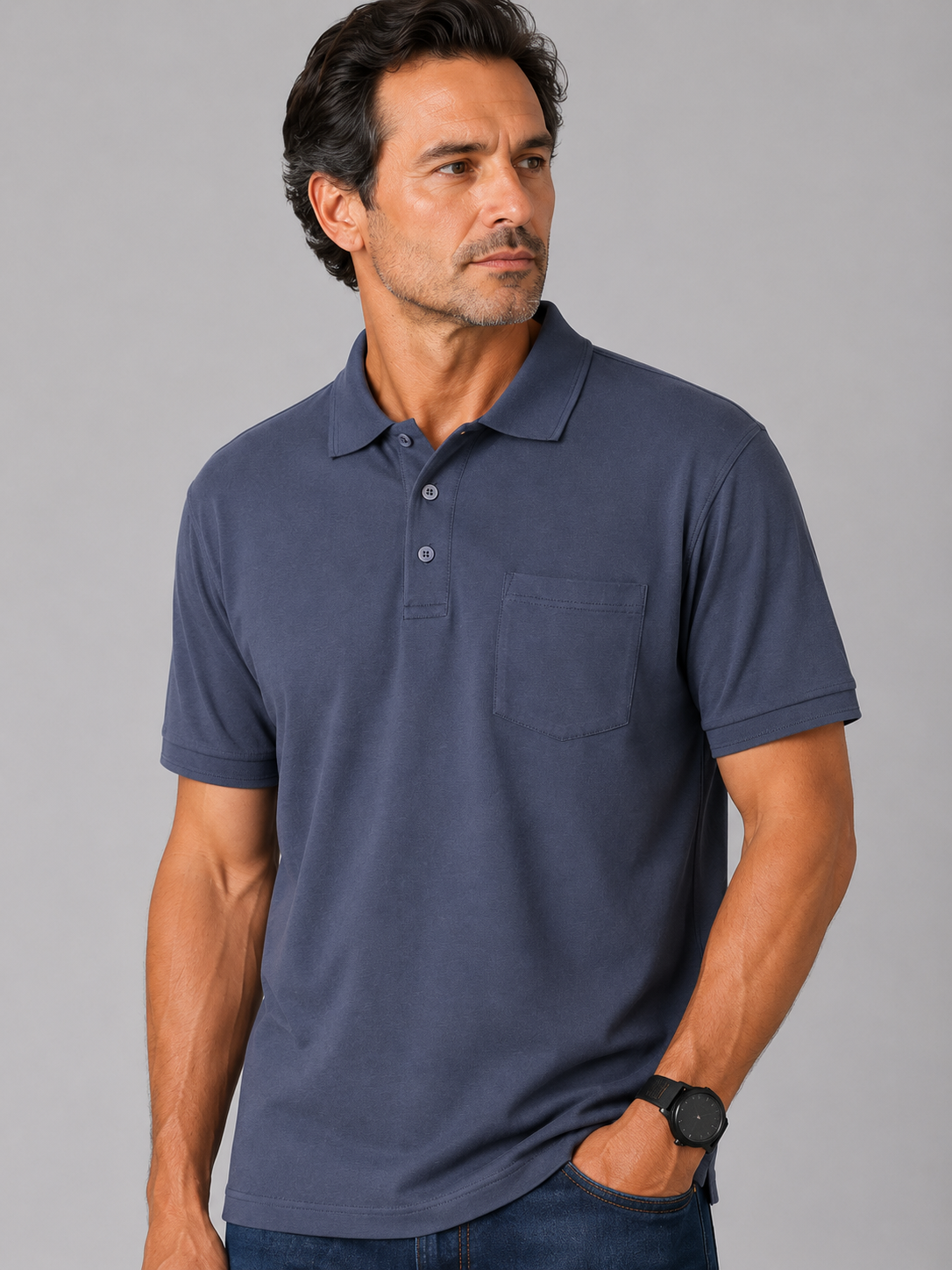 Polo de Caballero Losan 100% Algodón | Azul Índigo y Verde | M a 4XL