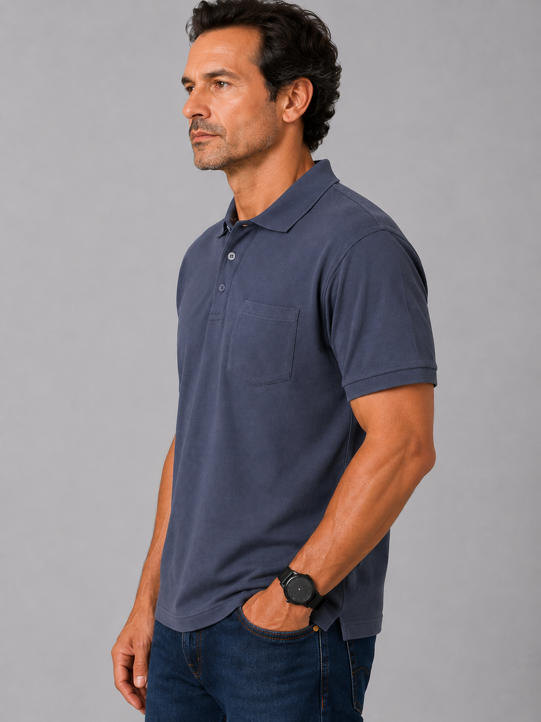 Polo de Caballero Losan 100% Algodón | Azul Índigo y Verde | M a 4XL - Imagen 3