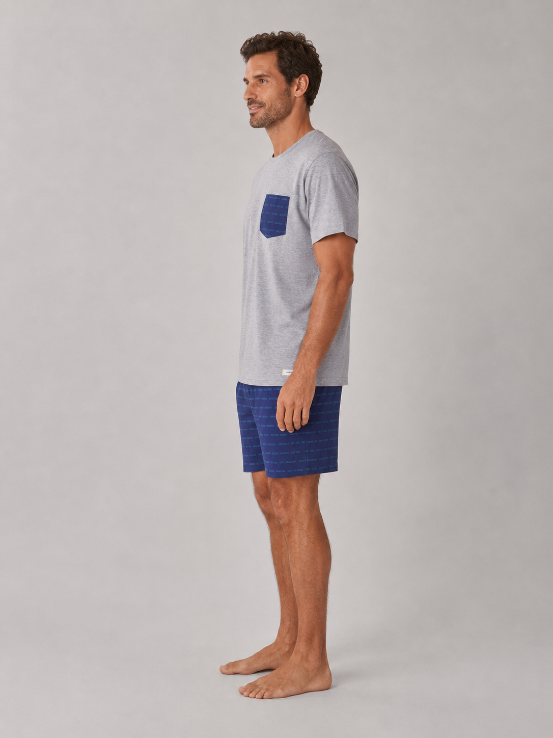 Pijama Corto de Hombre Waterlemon Gris y Azul con Bolsillo - Imagen 2
