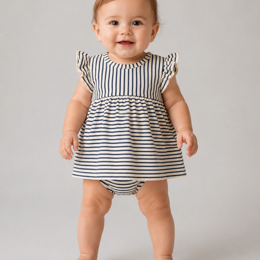 Vestido Body Bebé Niña Waterlemon de Rayas Azul Marino