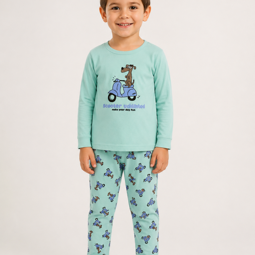 Pijama infantil niño WaterLemon 100% algodón verde agua | Tallas 2 a 12