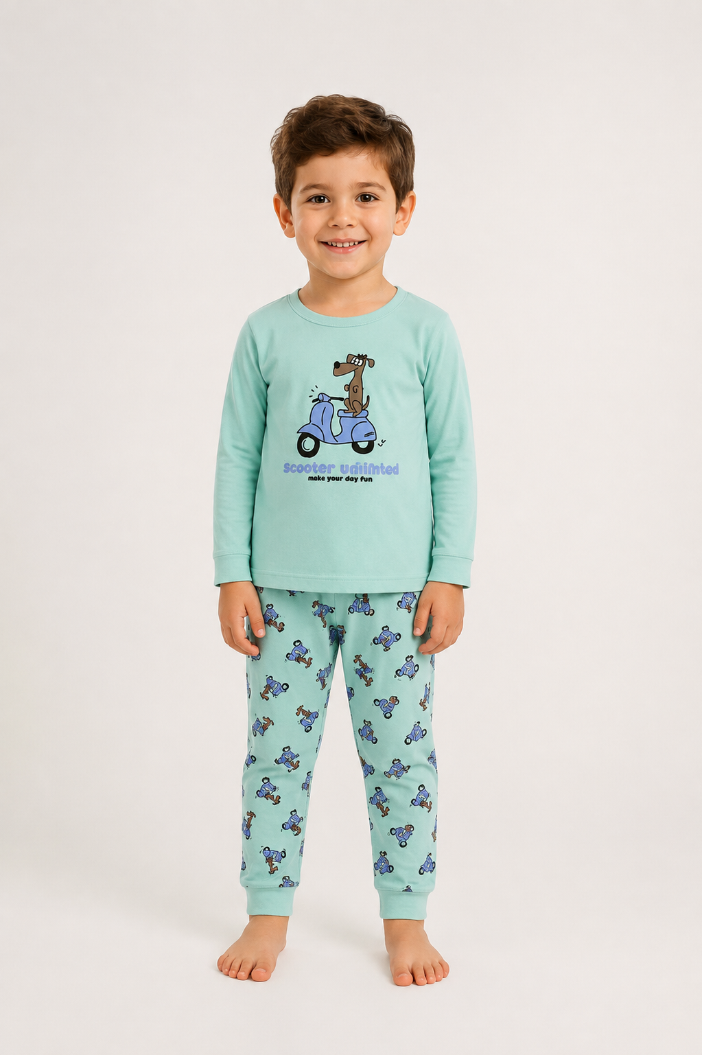Pijama infantil niño WaterLemon 100% algodón verde agua | Tallas 2 a 12