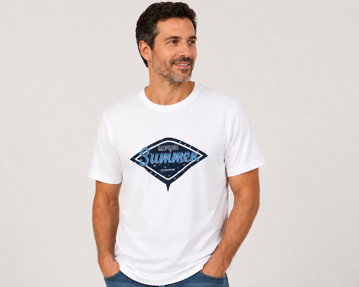 Camiseta de Hombre Blanca de Manga Corta con Estampado | Algodón y Poliéster