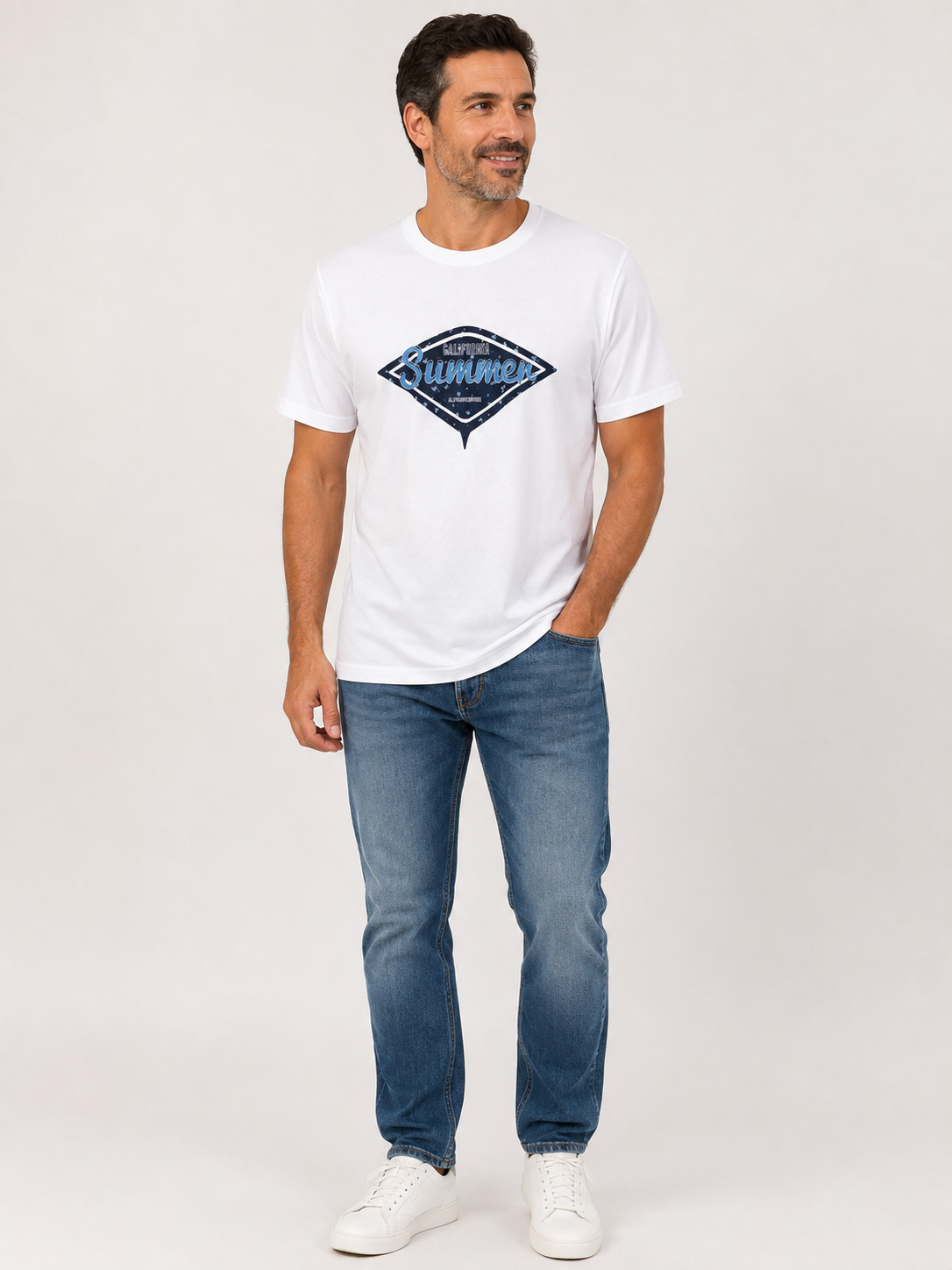 Camiseta de Hombre Blanca de Manga Corta con Estampado | Algodón y Poliéster - Imagen 2