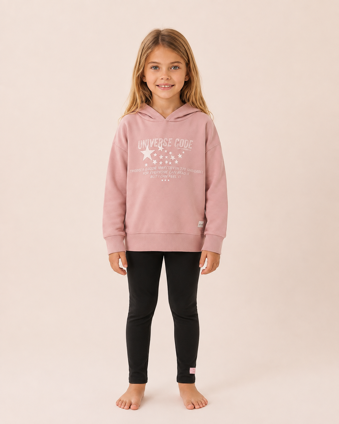 Conjunto Infantil de Algodón para Niña – Sudadera Rosa con Capucha y Leggings Negros