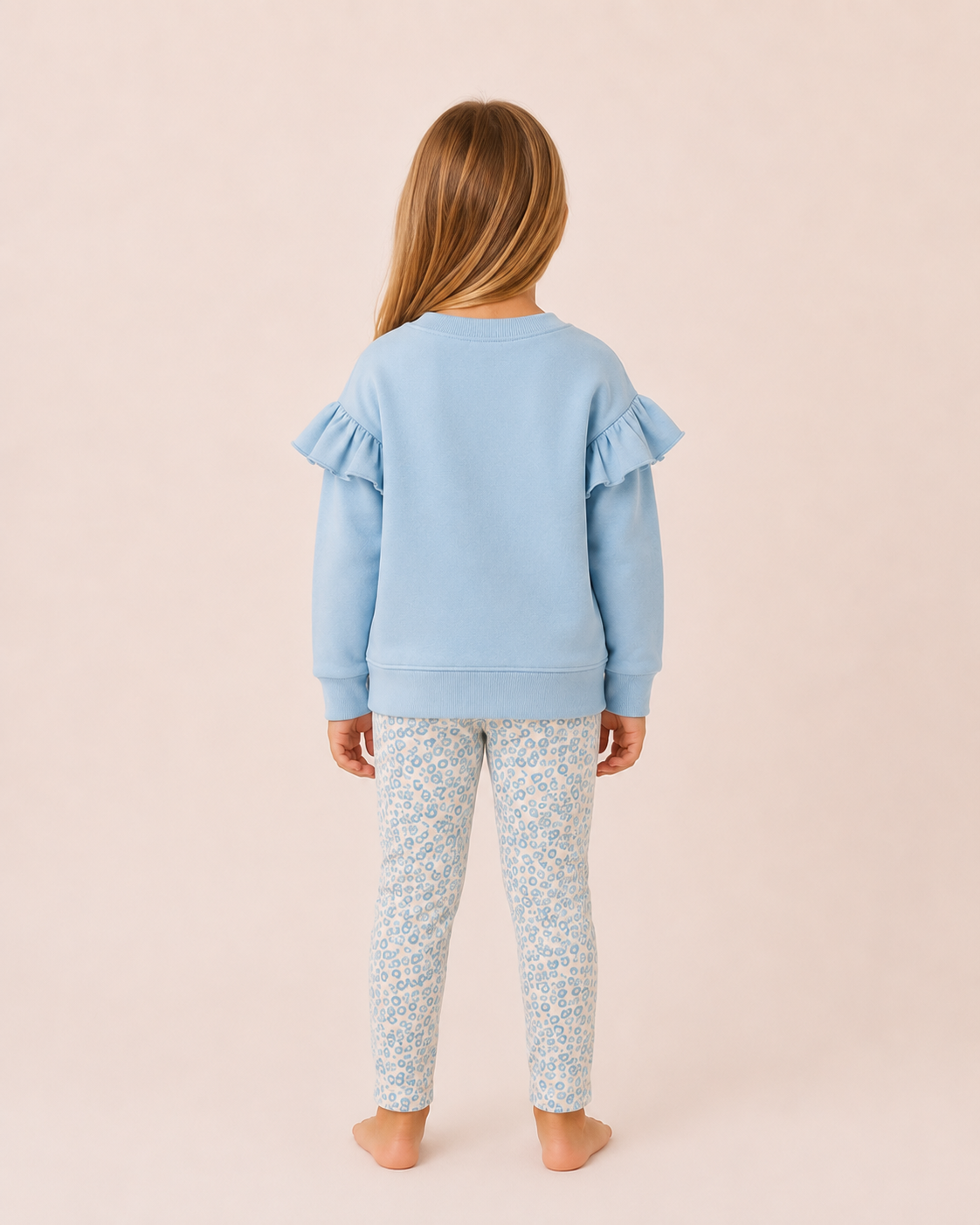 Conjunto Infantil de Algodón para Niña – Sudadera Azul con Volantes y Pantalón Estampado - Imagen 2