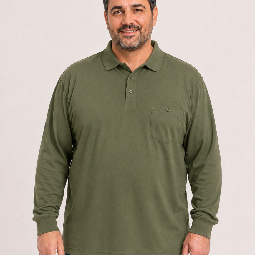 Polo de Hombre Losan Manga Larga 100% Algodón con Bolsillo | Tallas Grandes 3XL a 6XL