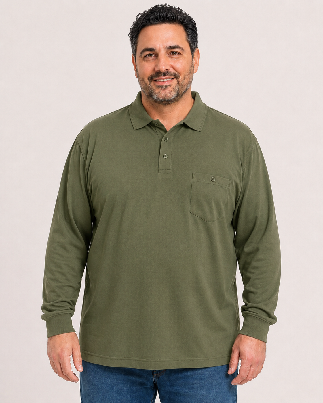 Polo de Hombre Losan Manga Larga 100% Algodón con Bolsillo | Tallas Grandes 3XL a 6XL