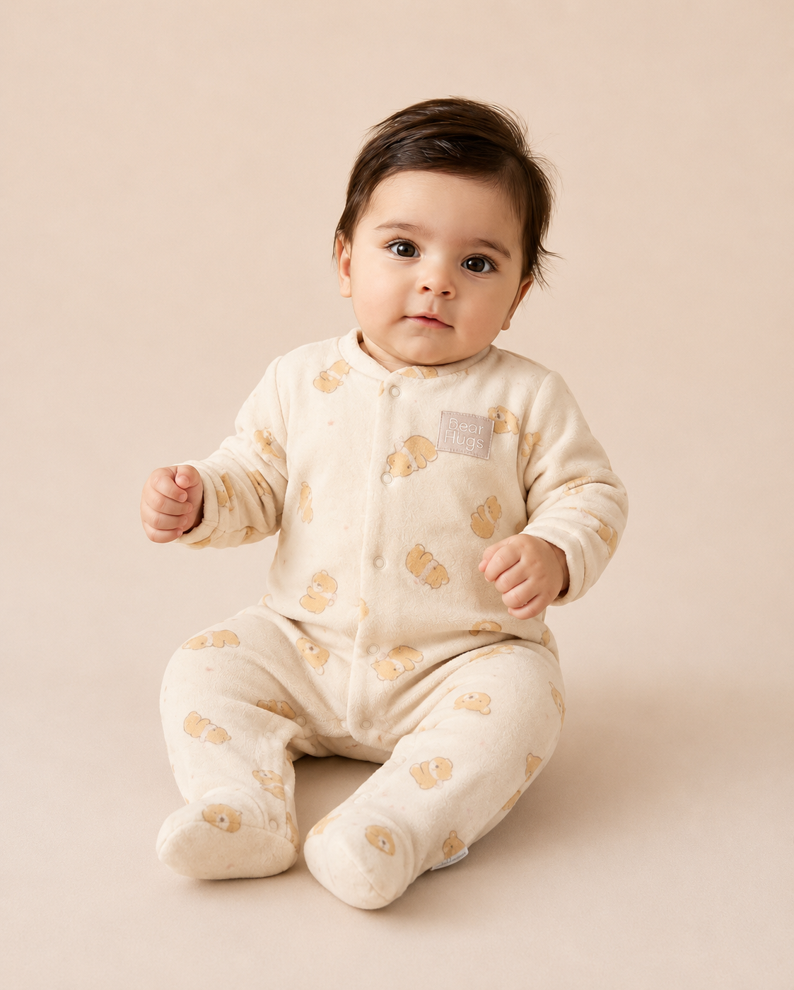 Pelele de Bebé 75% Algodón Tacto Aterciopelado – Ositos Beige