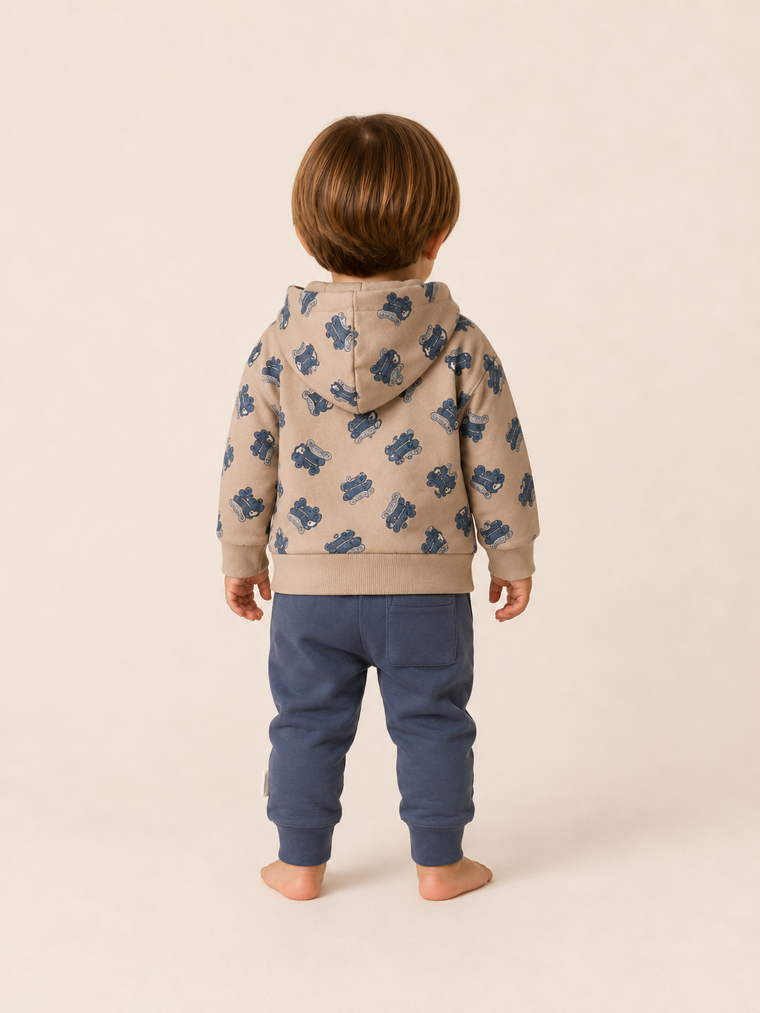 Conjunto de Chándal Bebé de Algodón con Capucha y Cremallera – Beige y Azul - Imagen 2