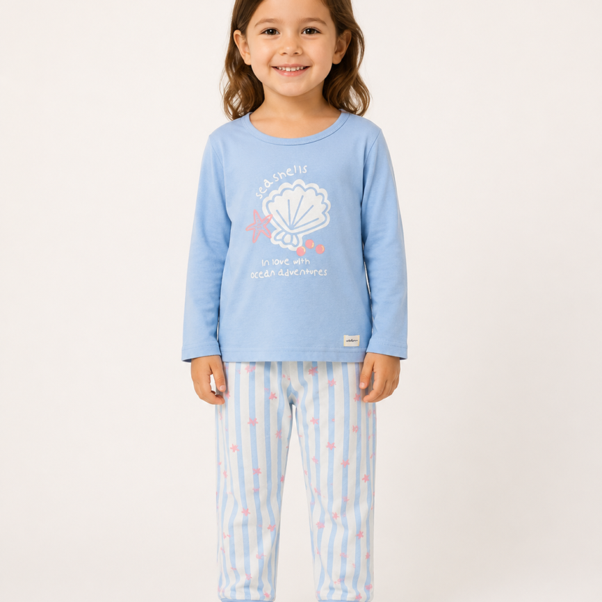 Pijama infantil WaterLemon 100% algodón azul | Tallas 2 a 16