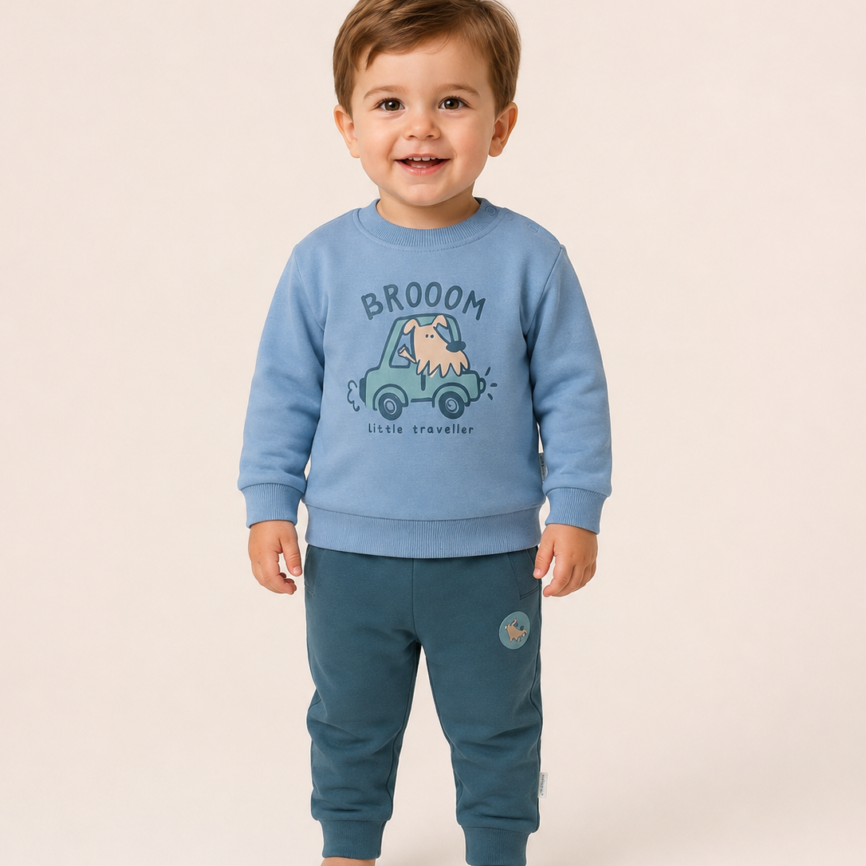 Conjunto de Chándal Bebé 100% Algodón Azul – Sudadera y Pantalón
