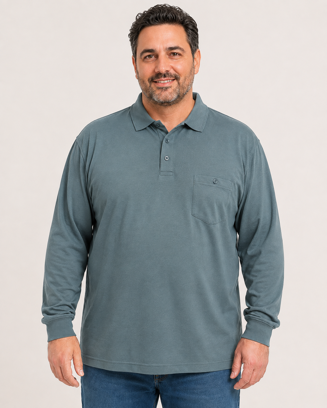 Polo de Hombre Losan Manga Larga 100% Algodón con Bolsillo | Tallas Grandes 3XL a 6XL - Imagen 3