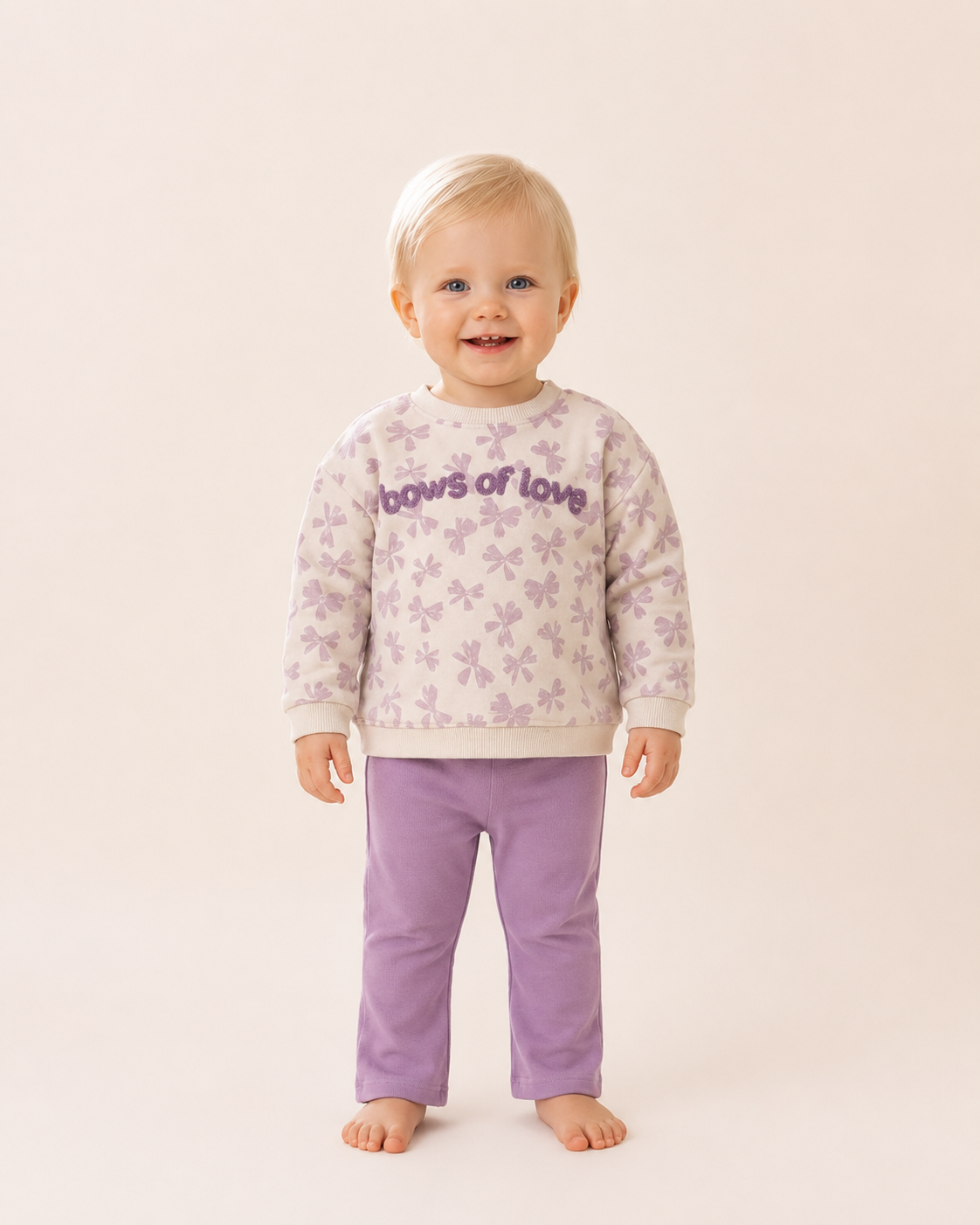 Conjunto Infantil de Algodón para Niña – Sudadera Estampada y Pantalón Lila