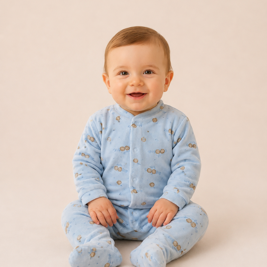 Pelele de Bebé de Algodón Tacto Aterciopelado – Azul Estampado