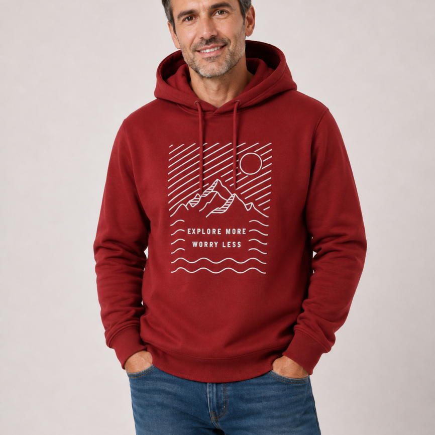 Sudadera de Hombre LOSAN con Capucha y Estampado Montaña – Tallas M a 2XL