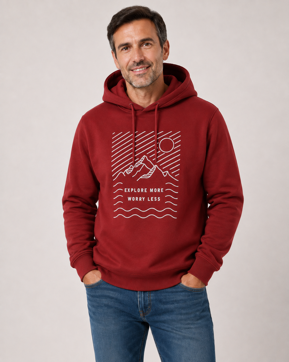 Sudadera de Hombre LOSAN con Capucha y Estampado Montaña – Tallas M a 2XL