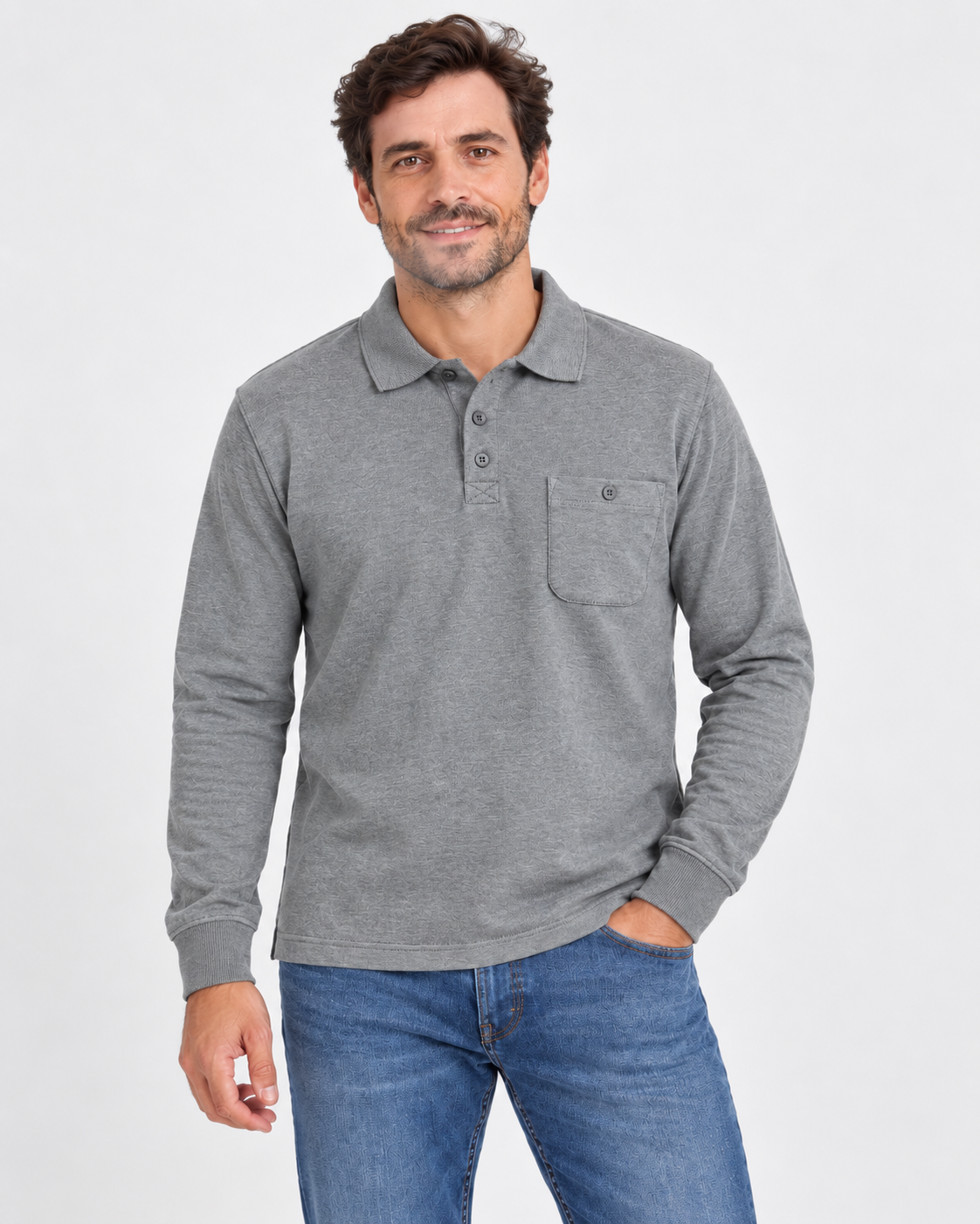 Polo de Hombre LOSAN Manga Larga con Bolsillo – Tallas M a 6XL - Imagen 4