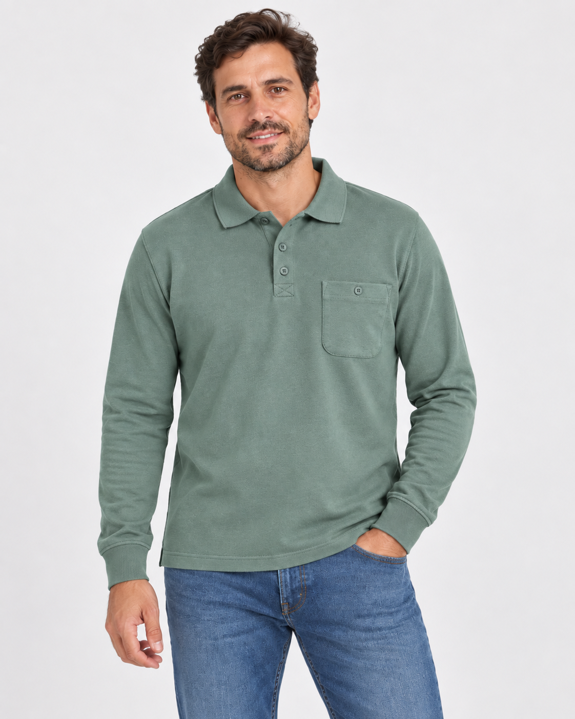 Polo de Hombre LOSAN Manga Larga con Bolsillo – Tallas M a 6XL - Imagen 3