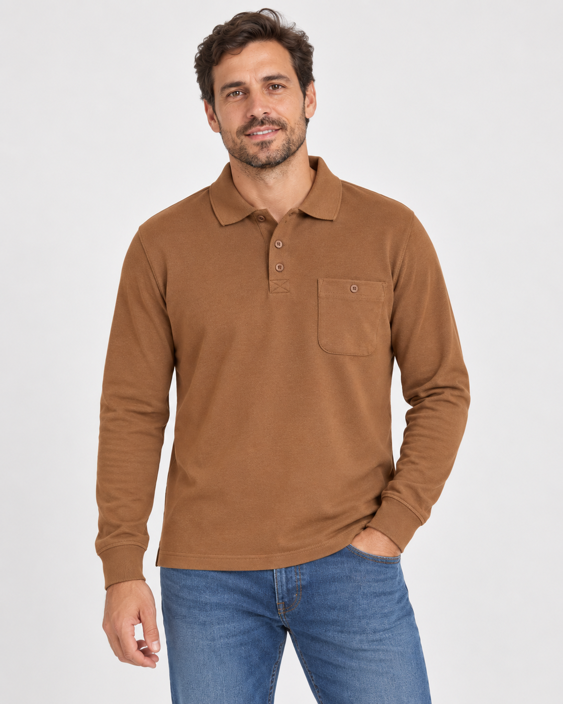 Polo de Hombre LOSAN Manga Larga con Bolsillo – Tallas M a 6XL - Imagen 5