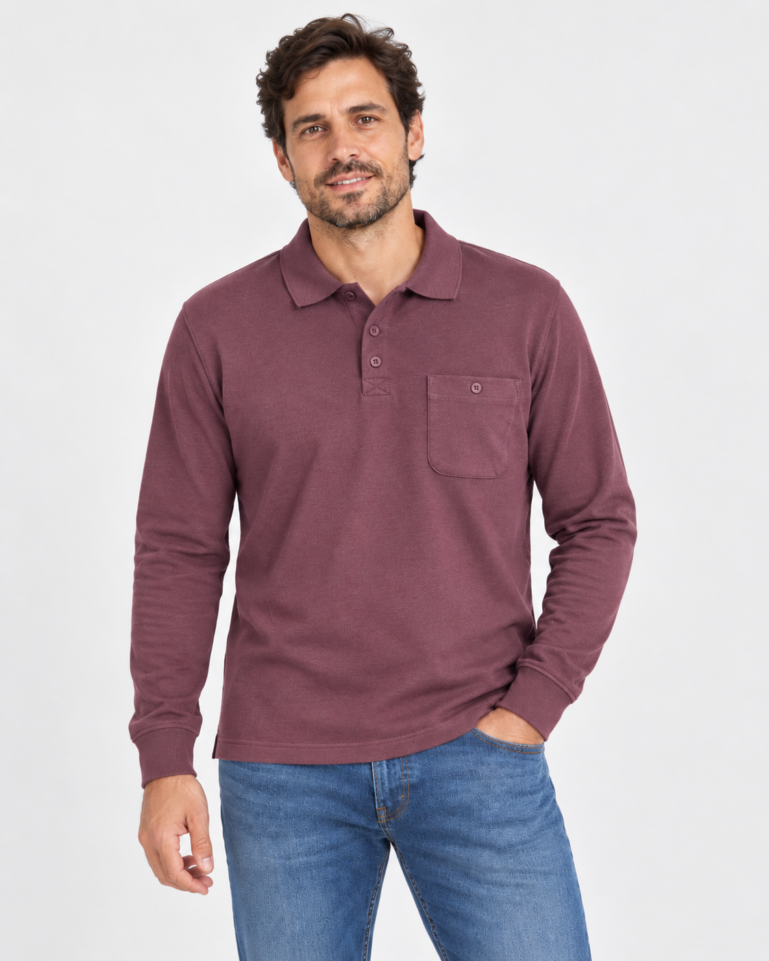 Polo de Hombre LOSAN Manga Larga con Bolsillo – Tallas M a 6XL - Imagen 7