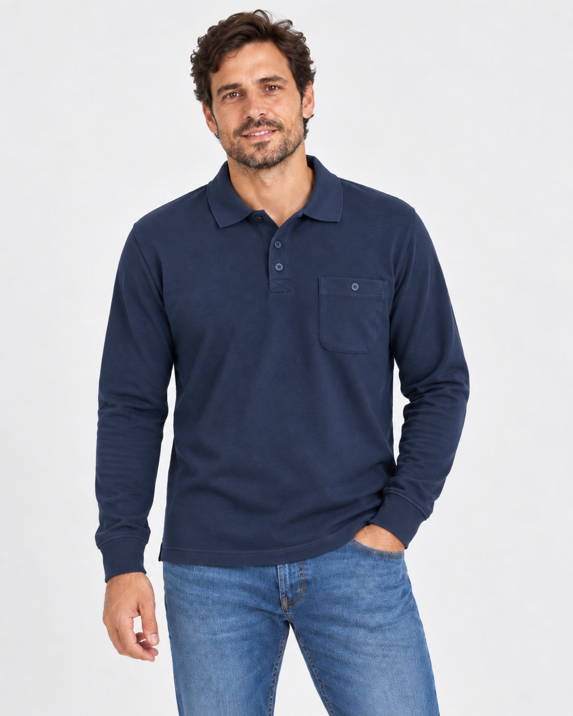 Polo de Hombre LOSAN Manga Larga con Bolsillo – Tallas M a 6XL - Imagen 6
