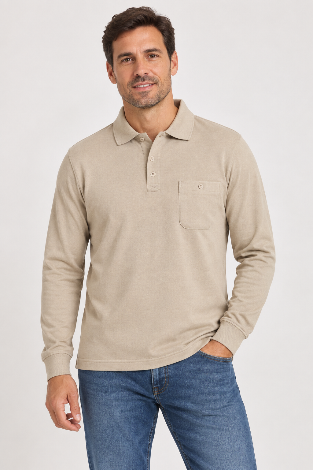 Polo de Hombre LOSAN Manga Larga con Bolsillo – Tallas M a 6XL - Imagen 2